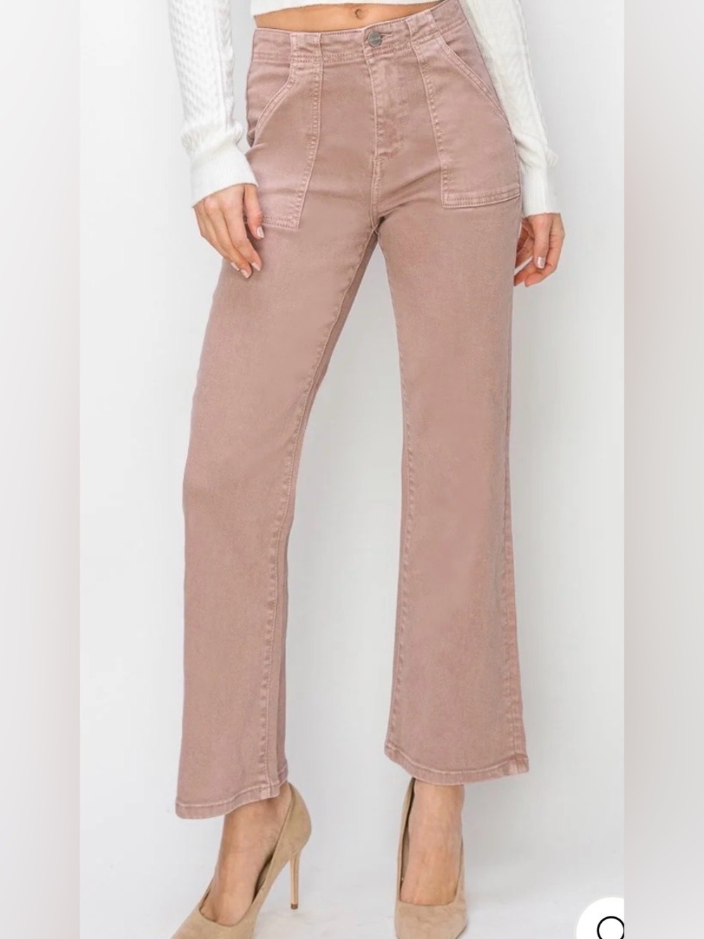 Risen High-Rise Wide Leg Jeans in Dusty Rose